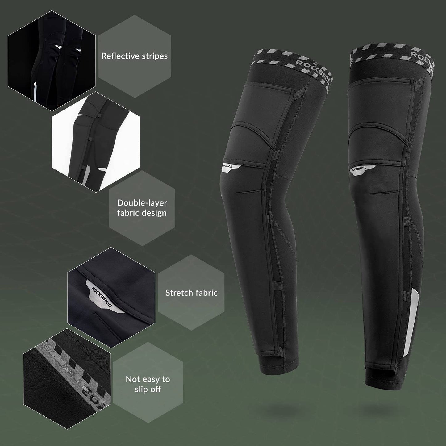 Legghlífar fyrir unisex gerðir, vindheldar, hlýjar, svartar, stærðir 4XL 