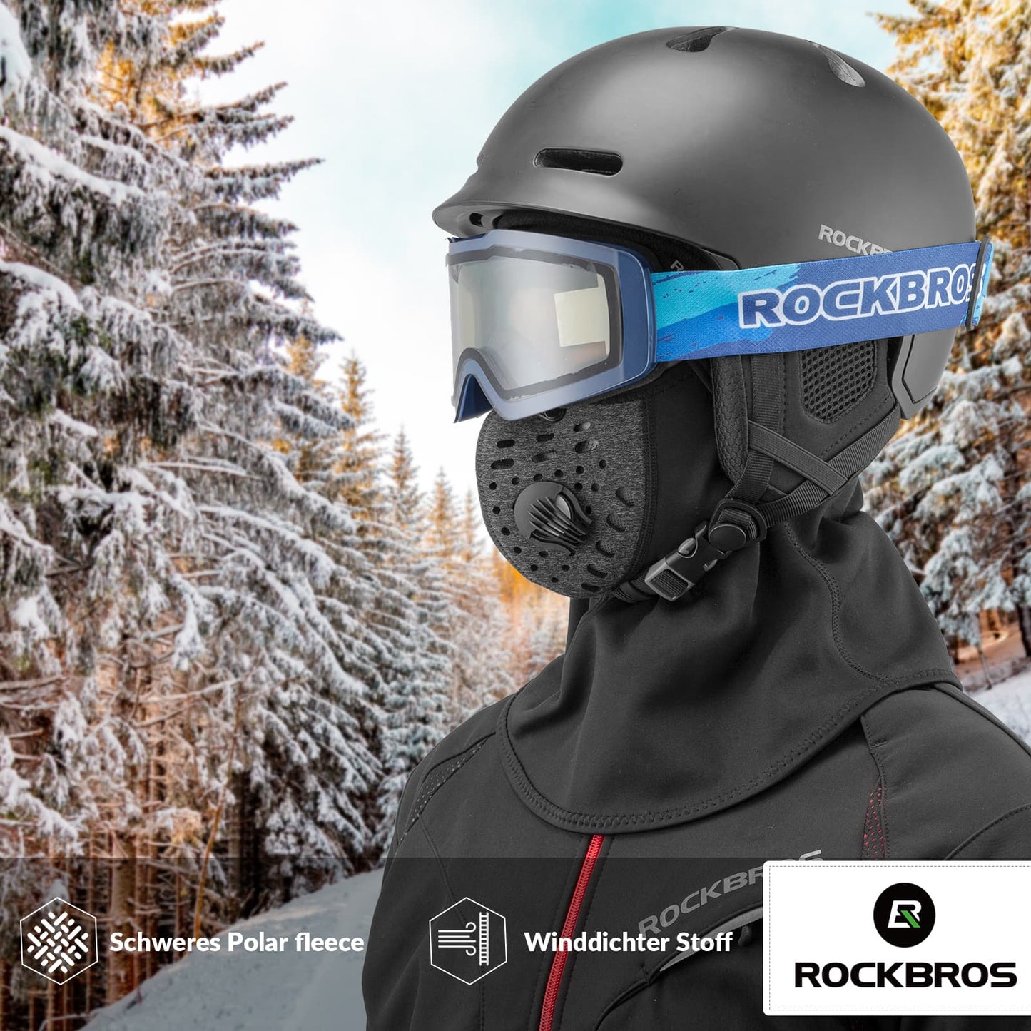 ROCKBROS Warm Balaclava Winter Fleece Neck Warmer with Breathable Filter