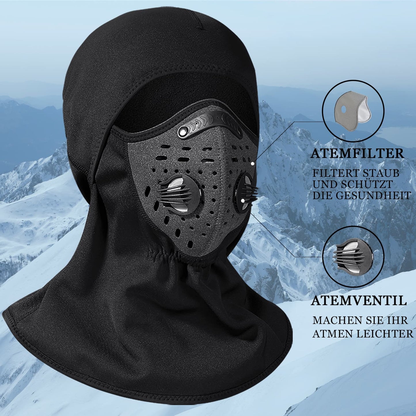 ROCKBROS Warm Balaclava Winter Fleece Neck Warmer with Breathable Filter