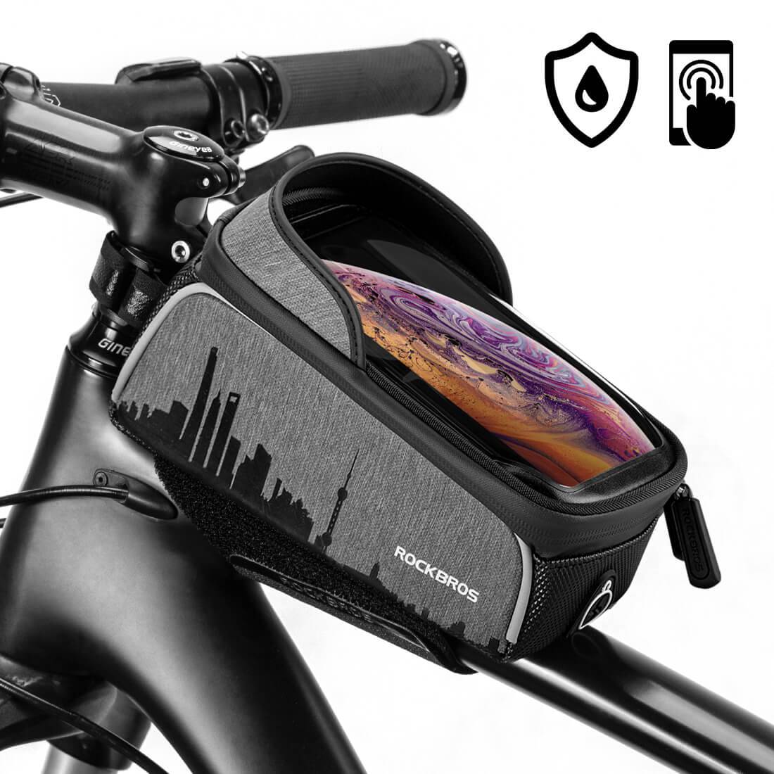 ROCKBROS waterproof top tube bag with touchscreen for mobile phones up to 6.5"