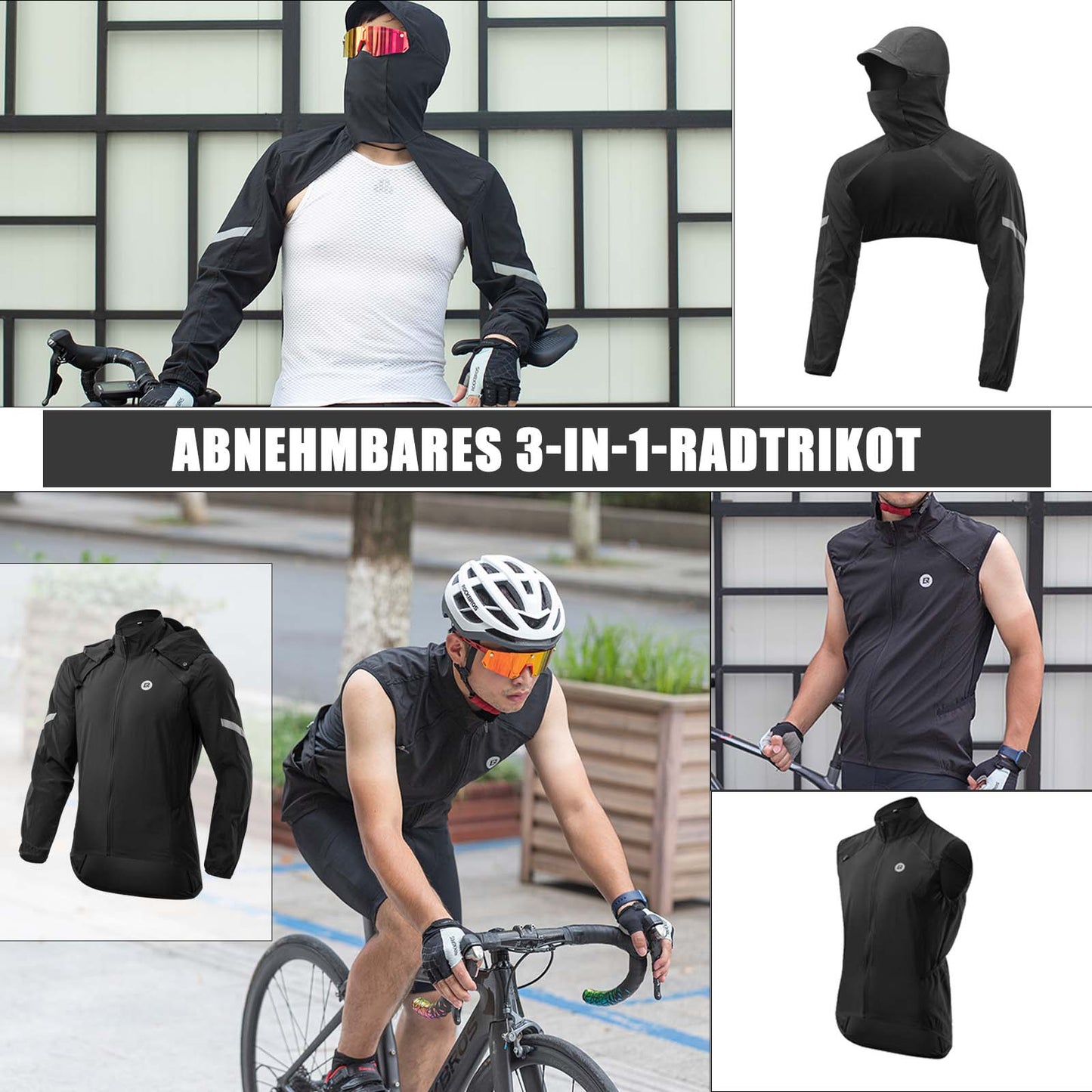 ROCKBROS Winddichte Fahrrad Jacke mit abnehmbarem Ärmel Softshelljacke