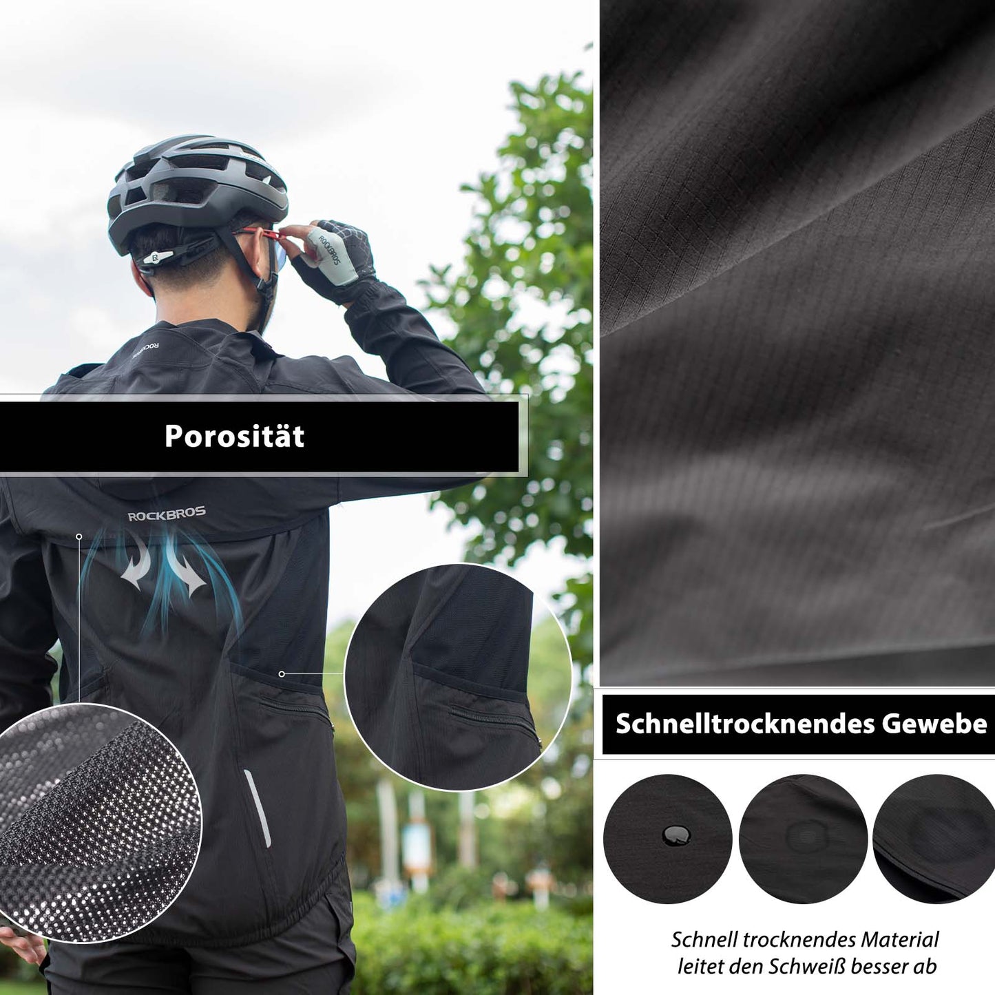 ROCKBROS Winddichte Fahrrad Jacke mit abnehmbarem Ärmel Softshelljacke
