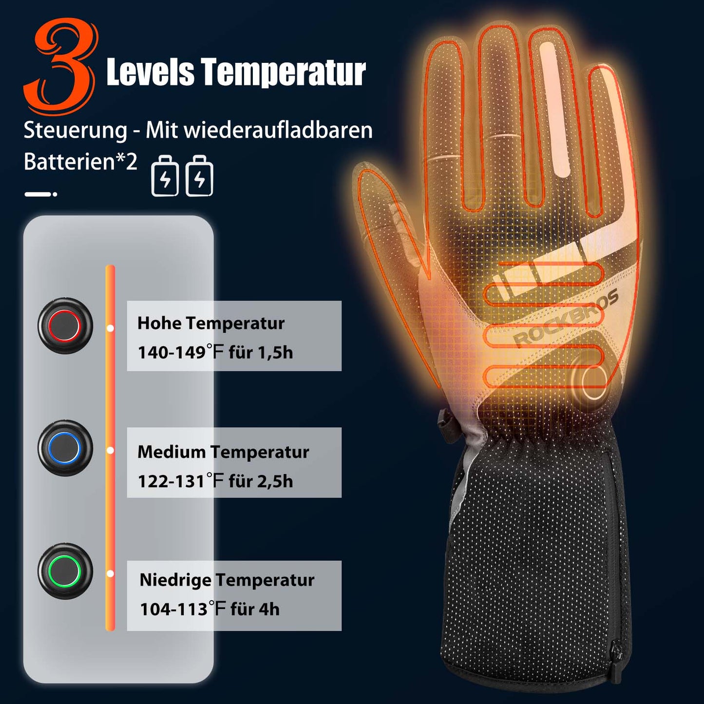 ROCKBROS Winter Beheizte Fahrradhandschuhe Wiederaufladbare Handschuhe M-XL