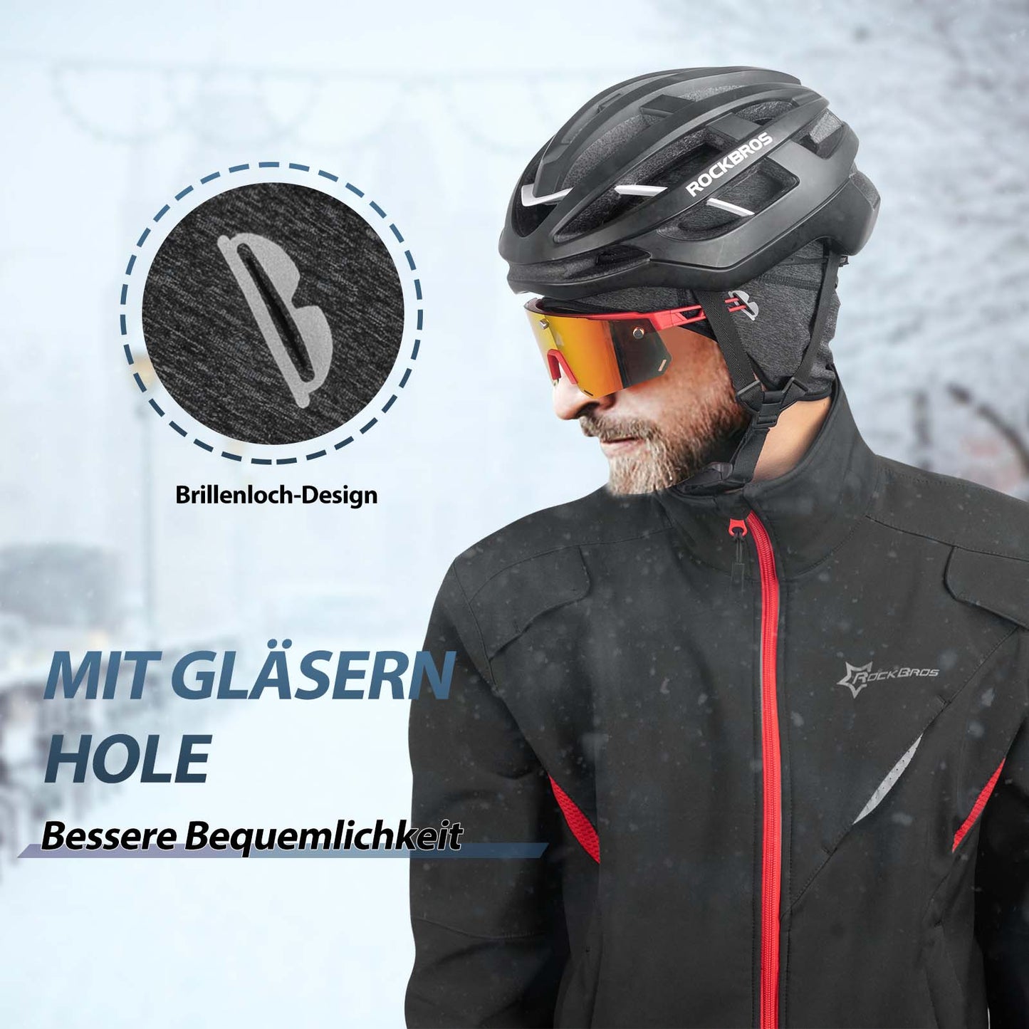 ROCKBROS Winter Fahrrad Mütze Winddicht Helmmütze mit Brillenlöcher