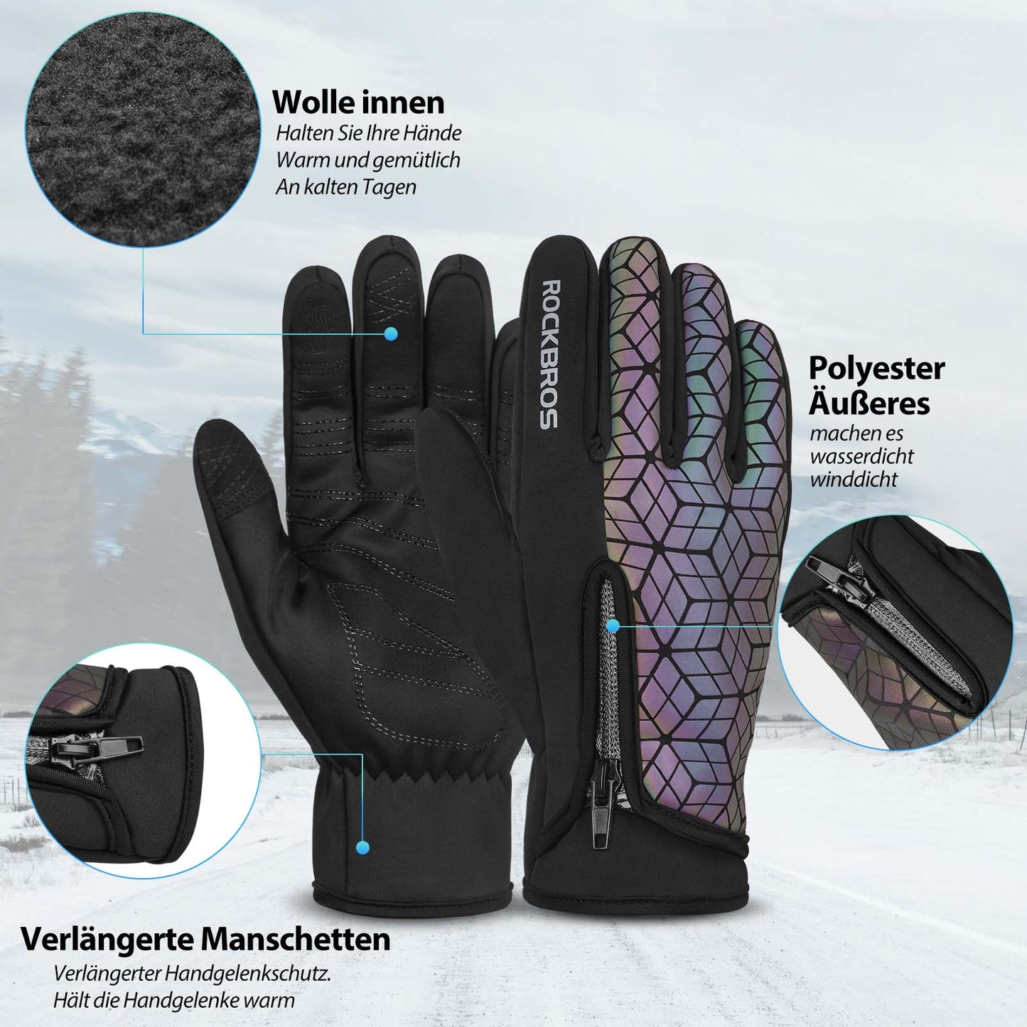 ROCKBROS Winter Fahrradhandschuhe Warm für Fahrrad Laufen Fitness Unisex