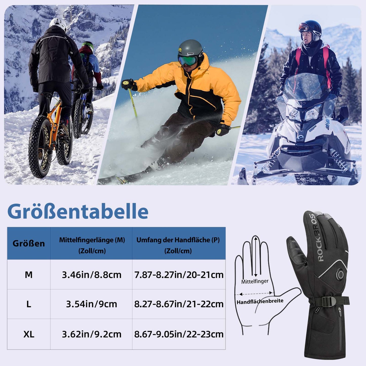 ROCKBROS Winter Ski Gloves Rechargeable Heated Gloves Black