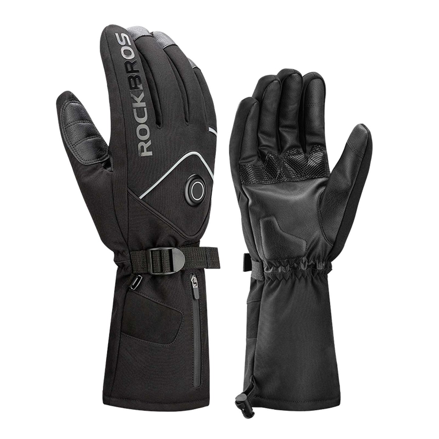 ROCKBROS Winter Ski Gloves Rechargeable Heated Gloves Black
