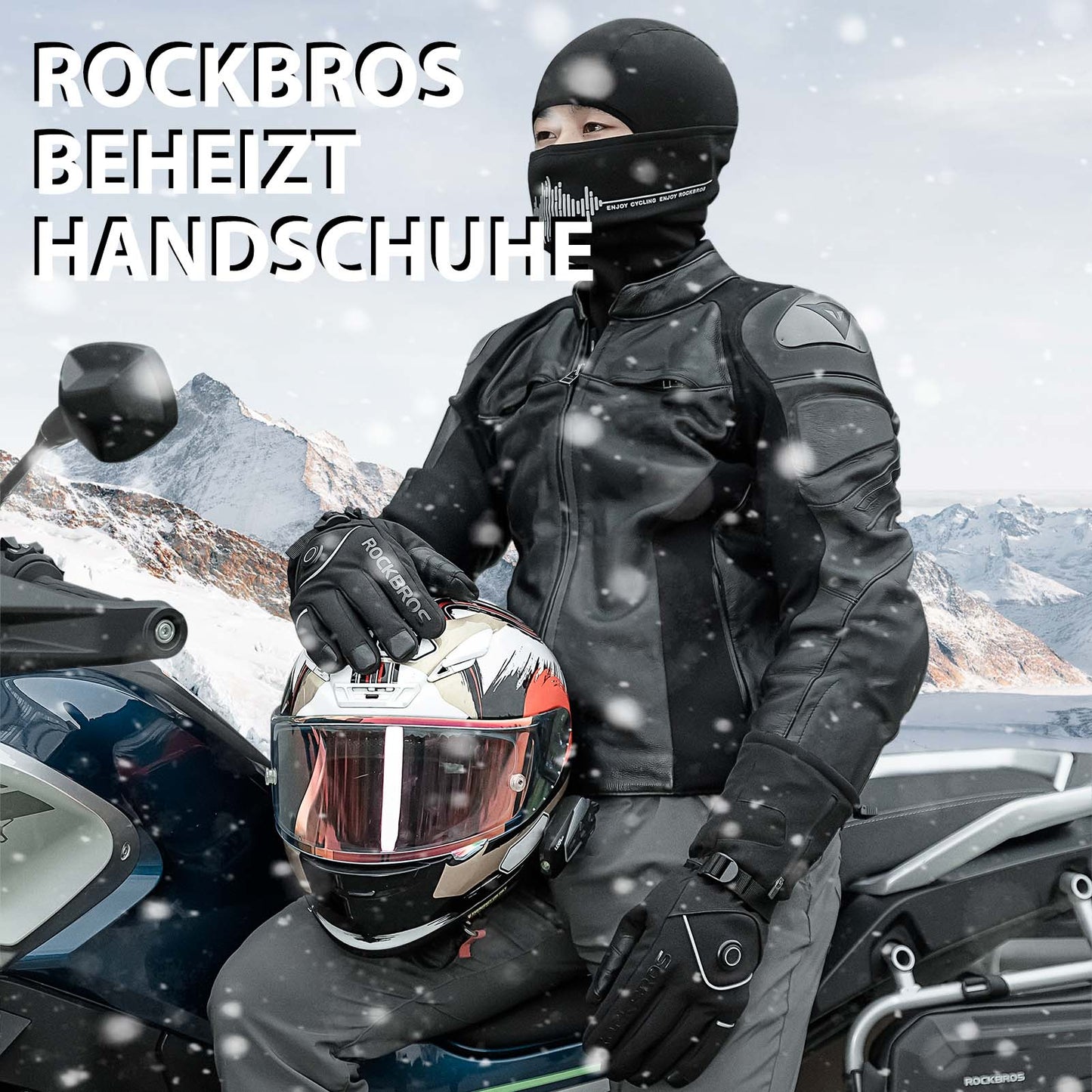 ROCKBROS Winter Ski Gloves Rechargeable Heated Gloves Black