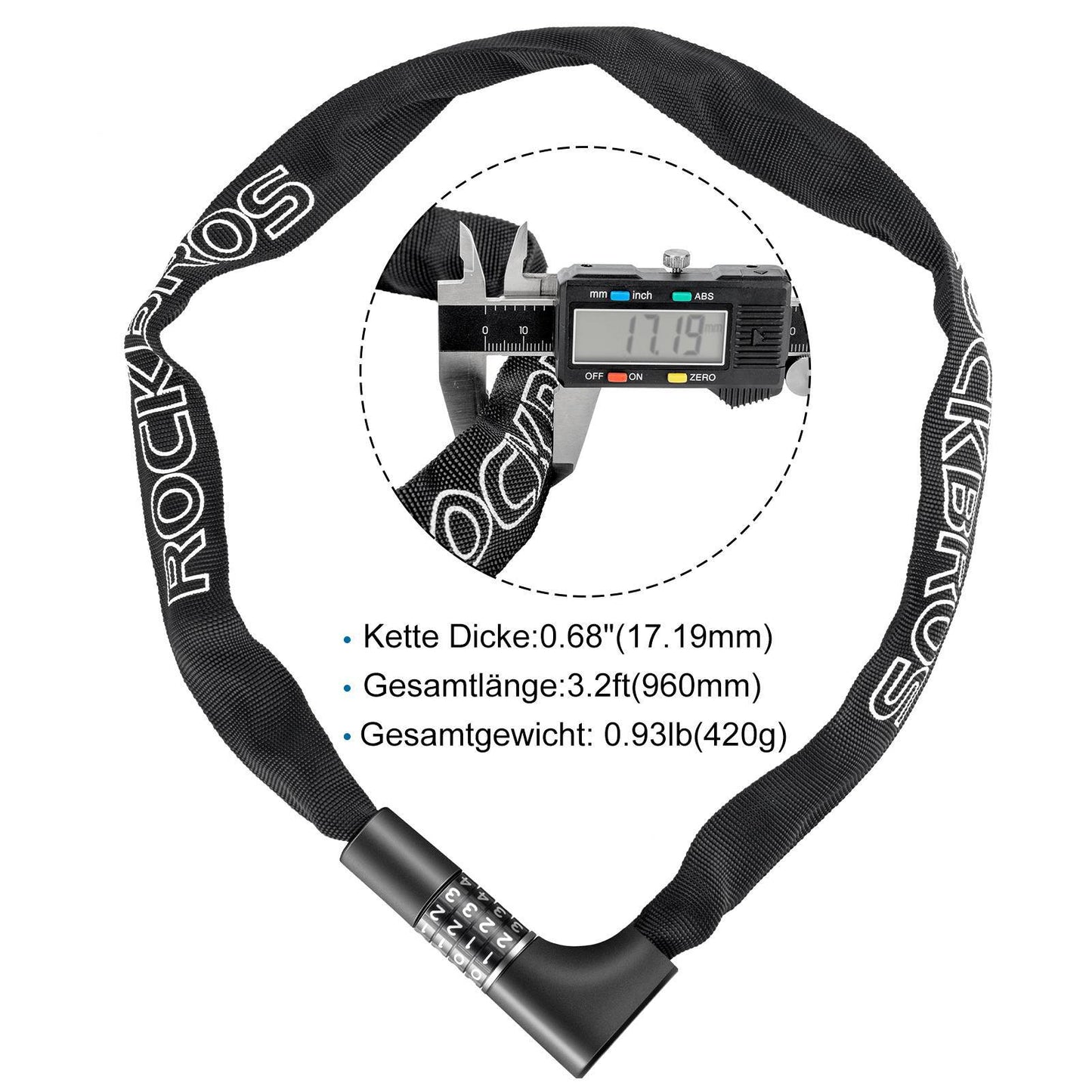 ROCKBROS samsetningarlás með 4 stafa kóða, 96 cm langur