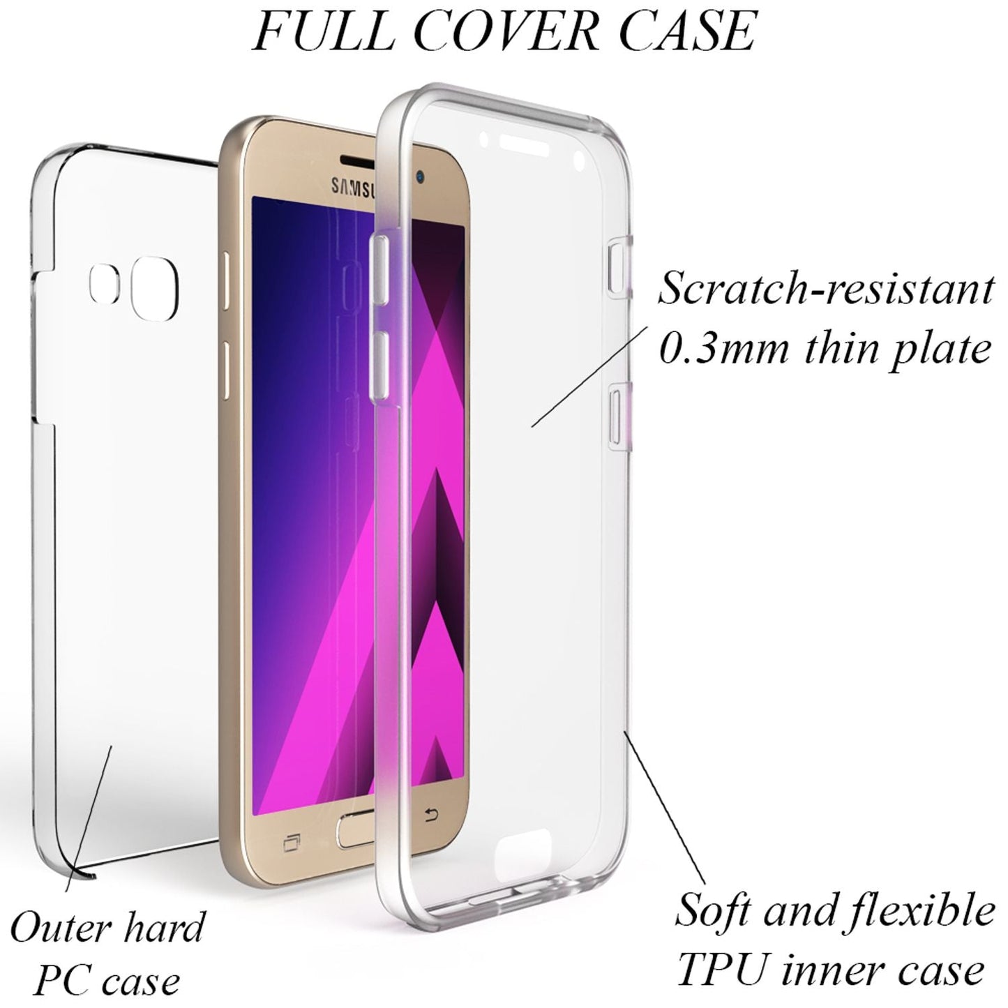 NALIA 360 Grad Handy Hülle für Samsung Galaxy A5 2017, Full Cover Case Bumper