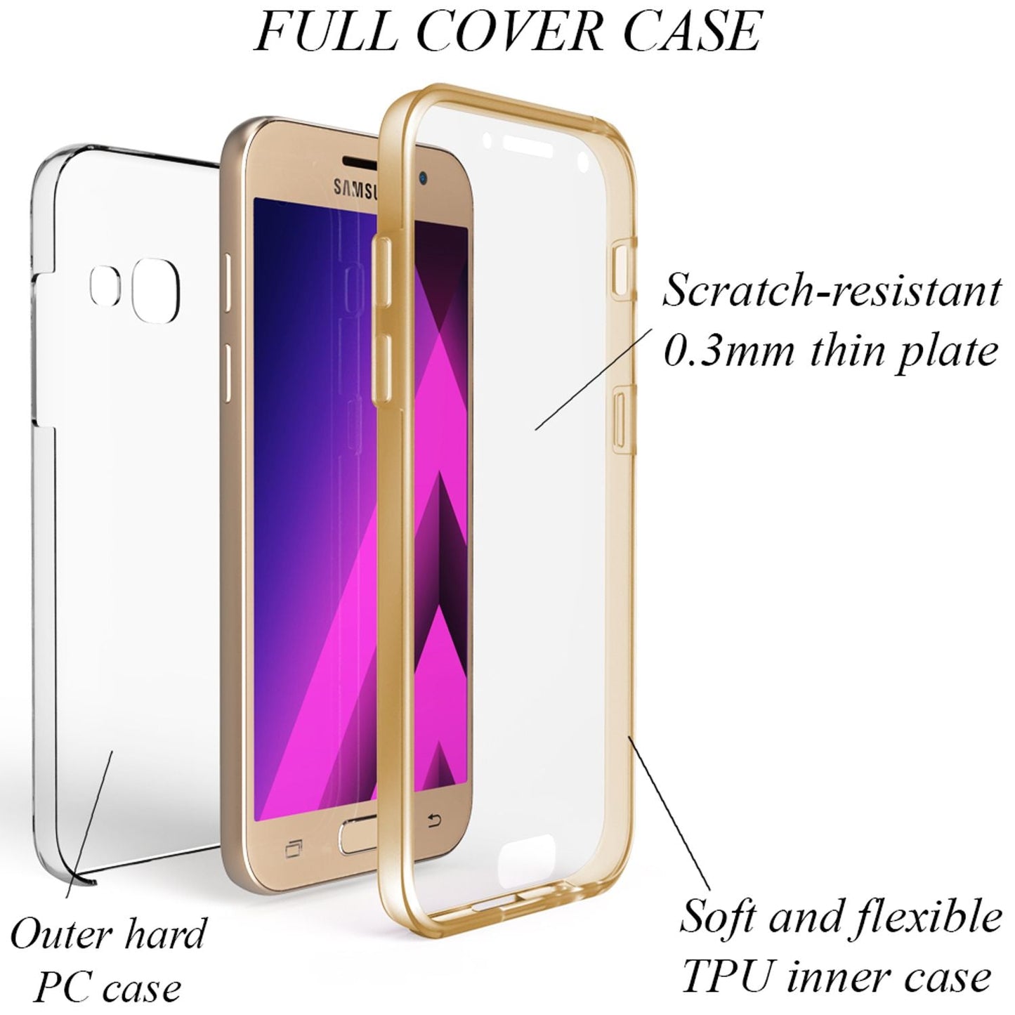 NALIA 360 Grad Handy Hülle für Samsung Galaxy A5 2017, Full Cover Case Bumper
