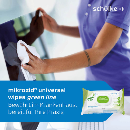 Schülke mikrozid® universal wipes green line Desinfektionstücher | Packung (114 Tücher)