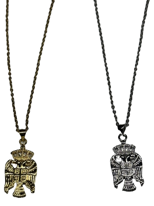Serbien Adler Halskette - 18K vergoldet & Edelstahl