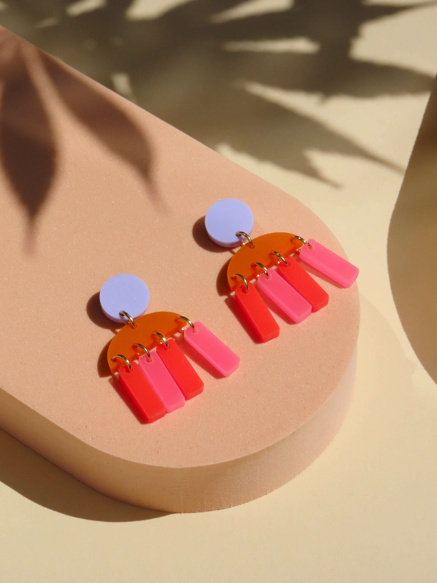Stripes Pink Feuerrote Statement Ohrringe