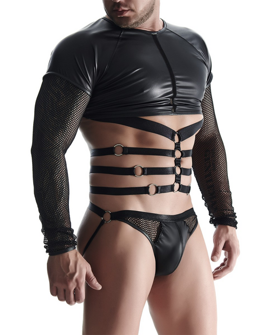 Long Sleeve Net Strap Shirt