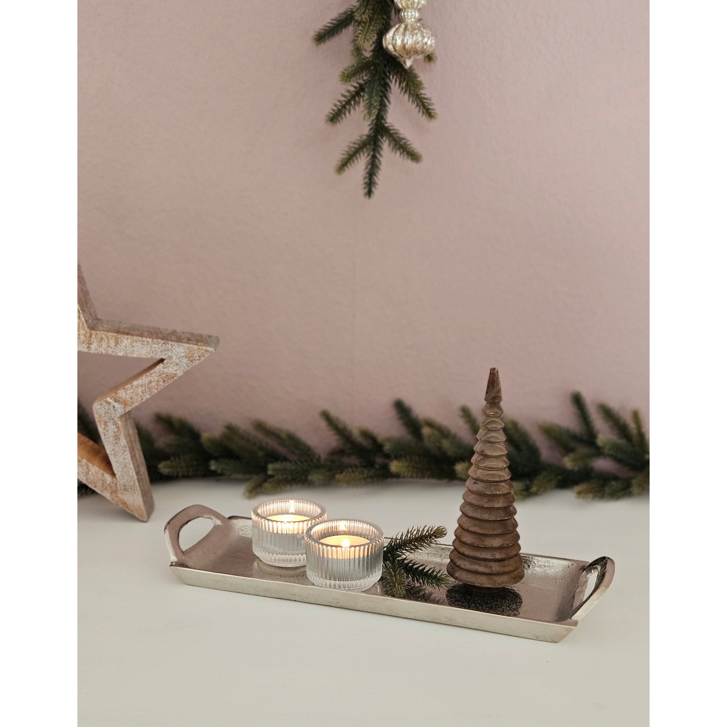 Tablett Dekotablett silber Metalltablett Metall Teller Kerzenteller 30x12 cm