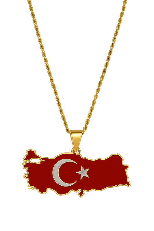 Türkei Flagge Halskette - 18K vergoldet & Edelstahl