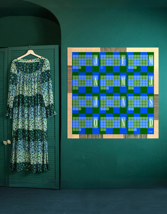 Veggdagatal // Kelim rúðótt grænt tyrkisblá