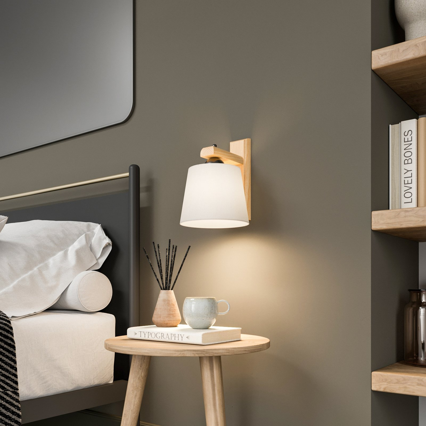 B-flokks Euluna vegglampi frá Sweden með viðarramma, úr grófu eik, vegglampi og ljósastæði