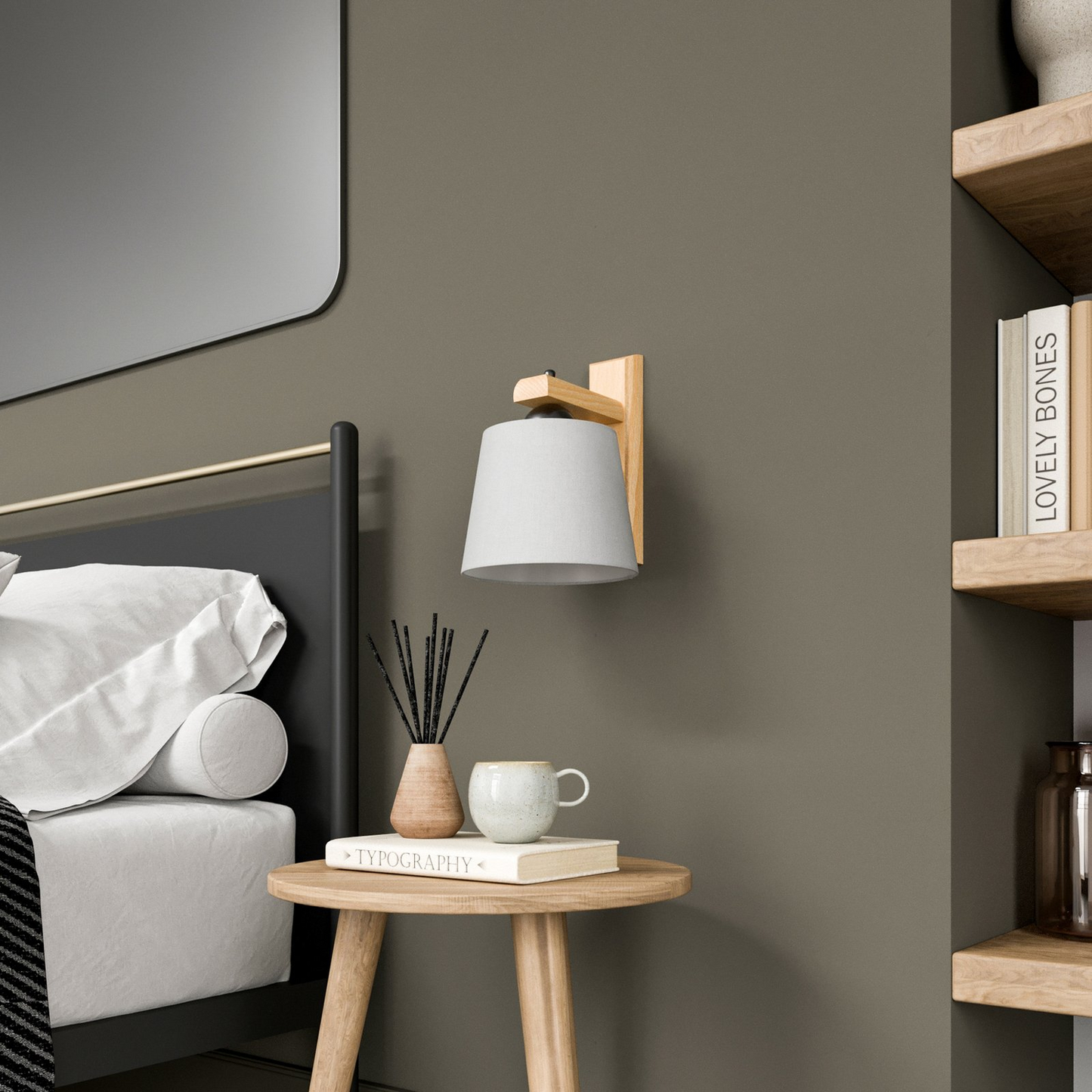 B-flokks Euluna vegglampi frá Sweden með viðarramma, úr grófu eik, vegglampi og ljósastæði