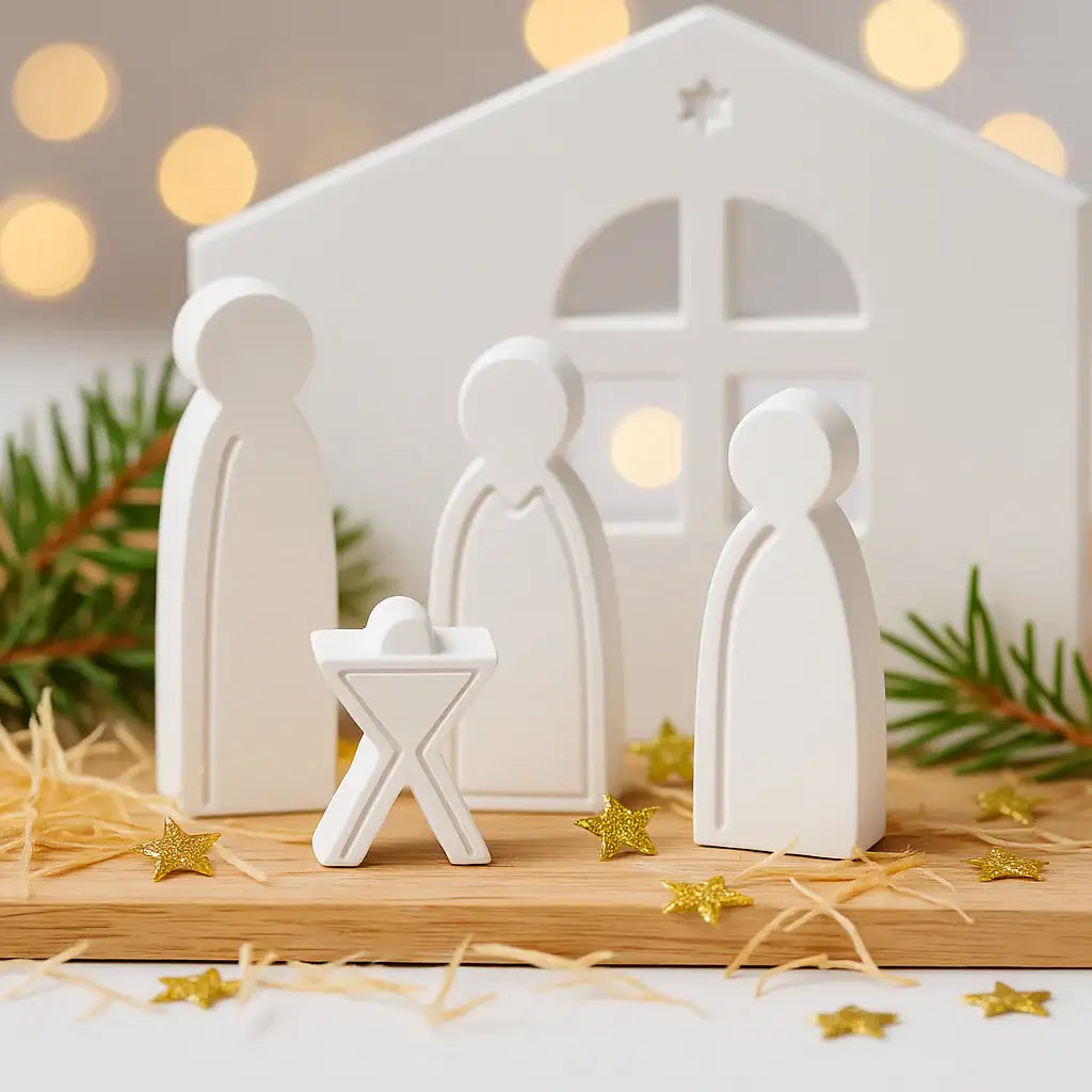 Mini Weihnachtskrippe in Weiß – Kreatives DIY-Set für moderne Weihnachtsdeko