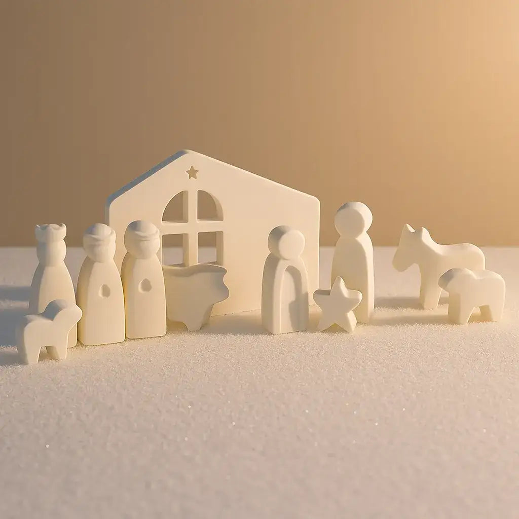 Kleine Weihnachtskrippe – Handgefertigte Figuren & Moderner Krippenstall