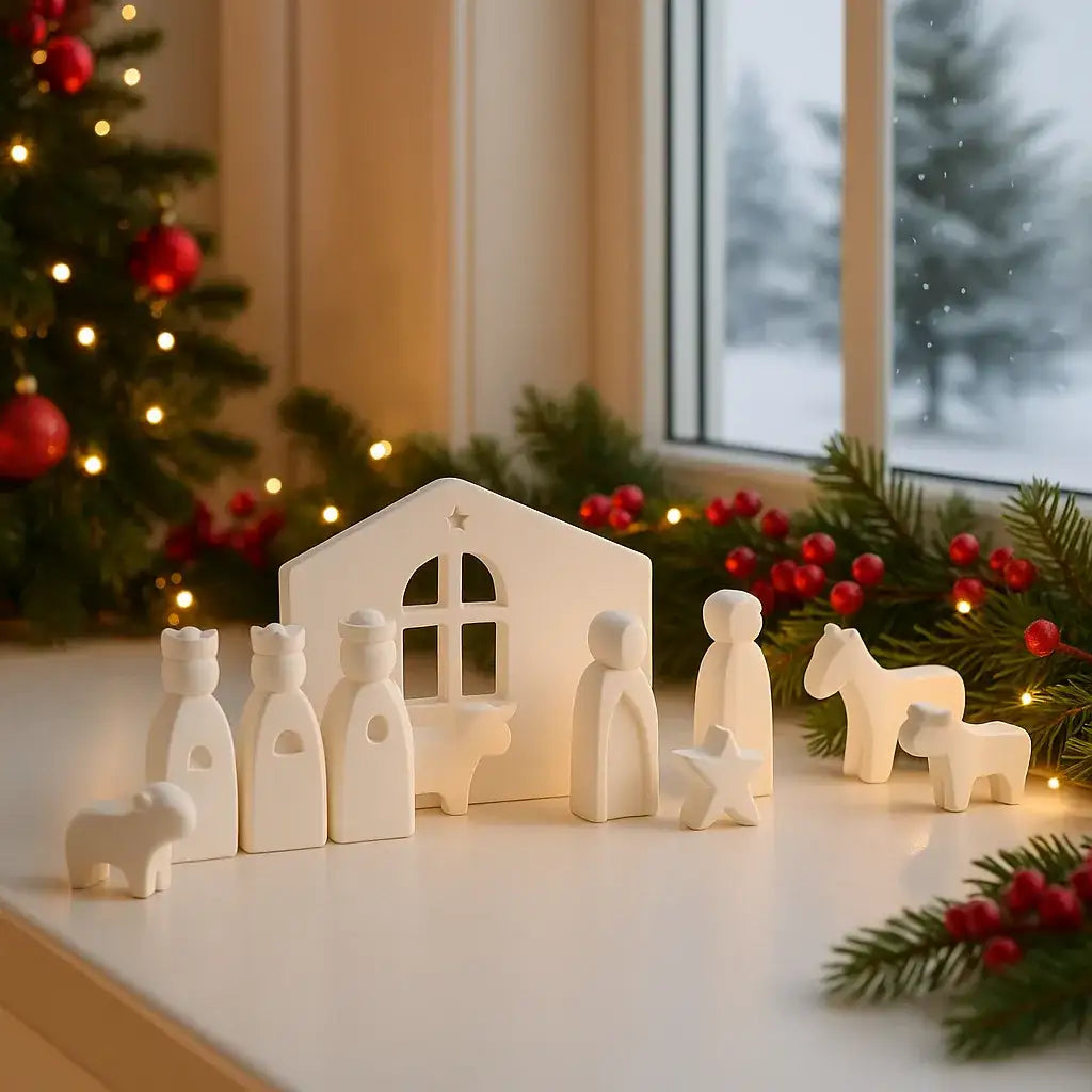 Kleine Weihnachtskrippe – Handgefertigte Figuren & Moderner Krippenstall