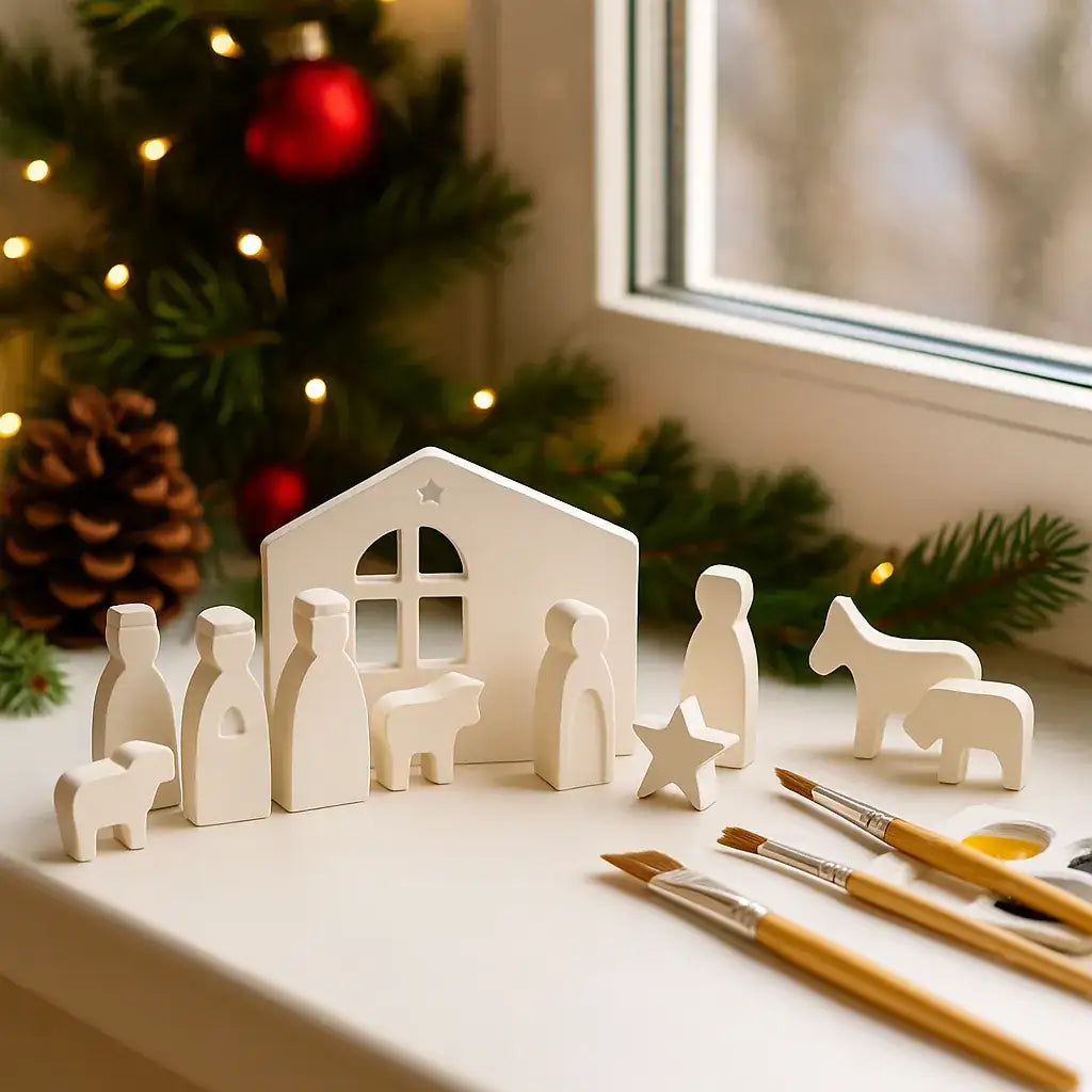 Kleine Weihnachtskrippe – Handgefertigte Figuren & Moderner Krippenstall