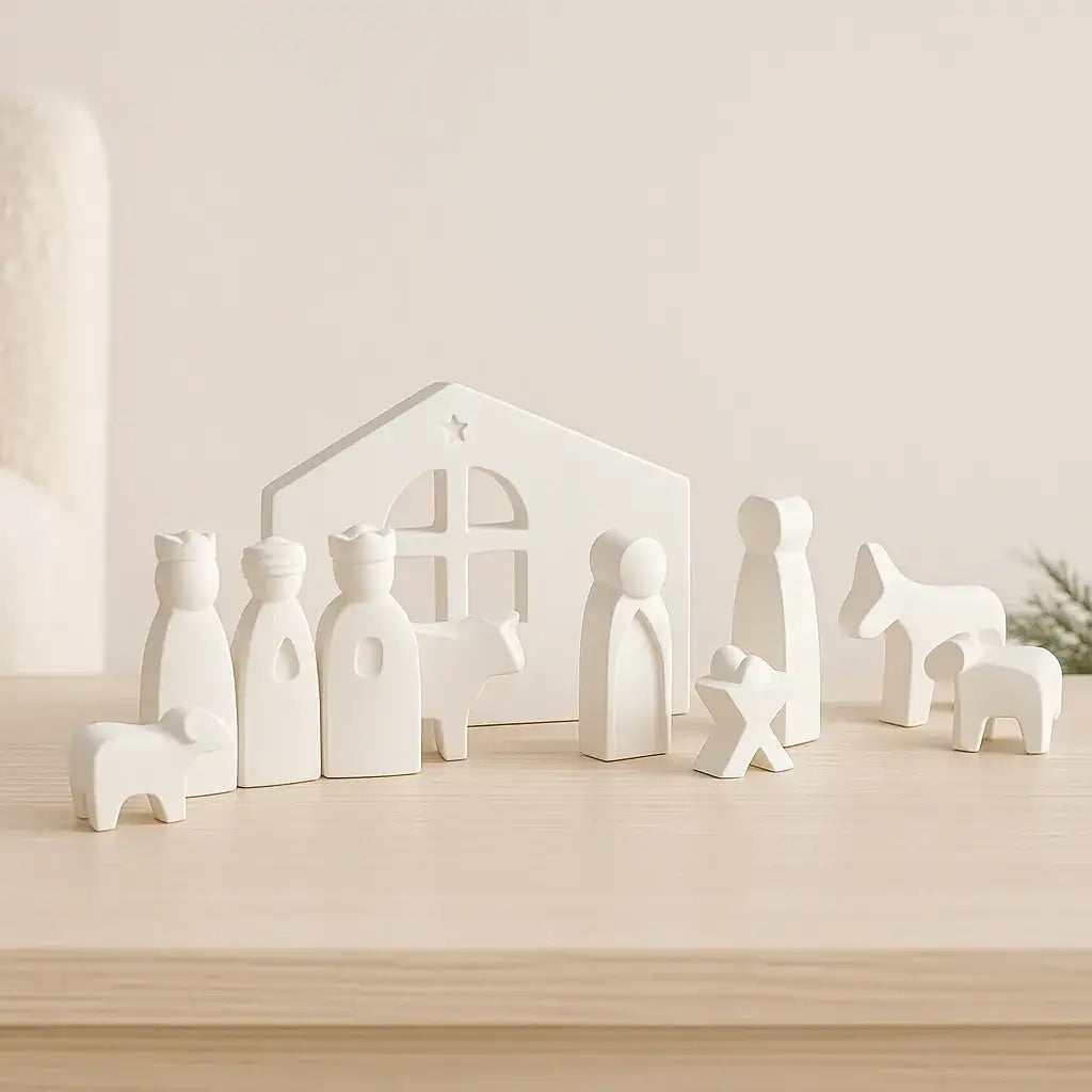Kleine Weihnachtskrippe – Handgefertigte Figuren & Moderner Krippenstall