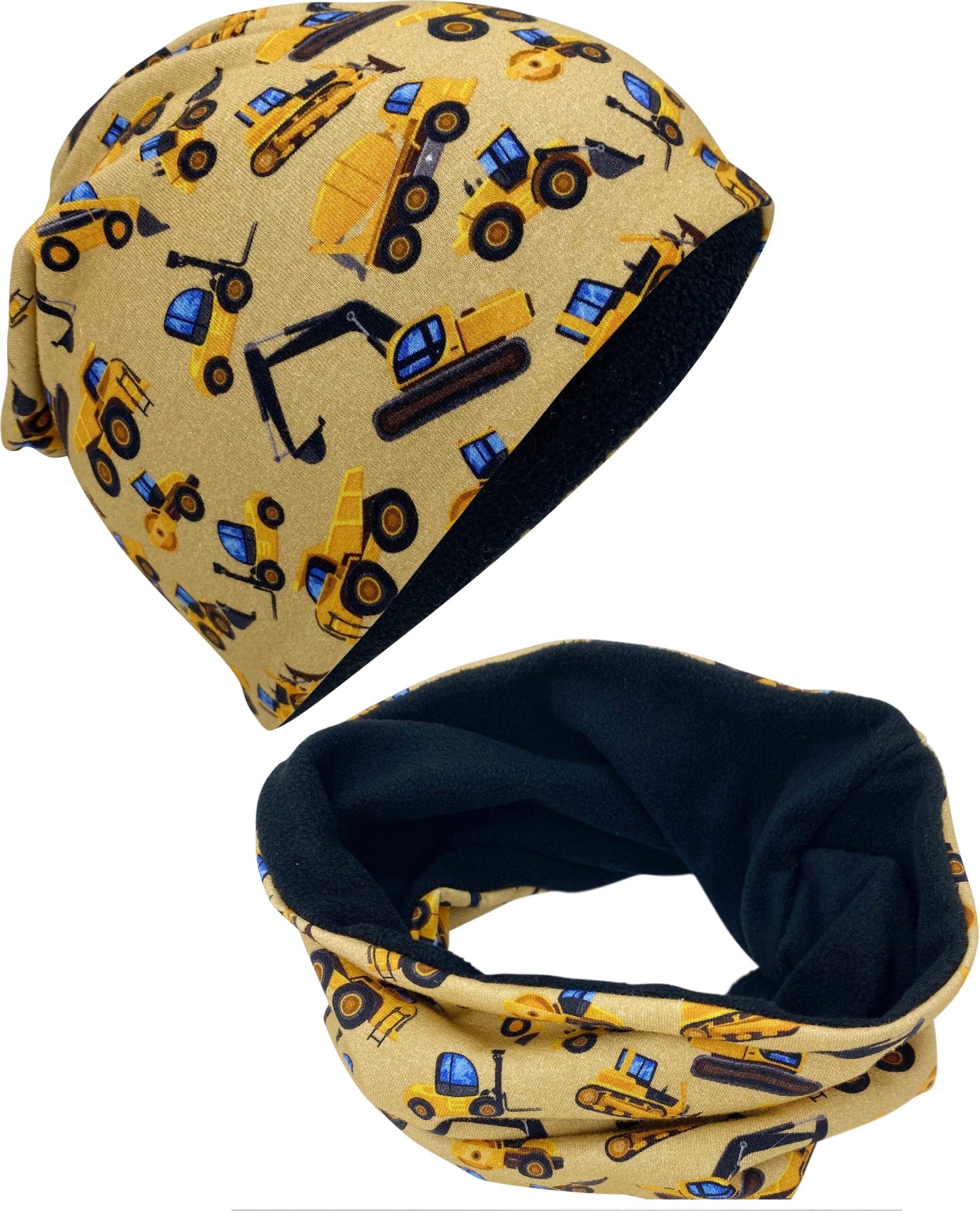 Kinder Beanie Mütze & Loop Set  - Baufahrzeuge