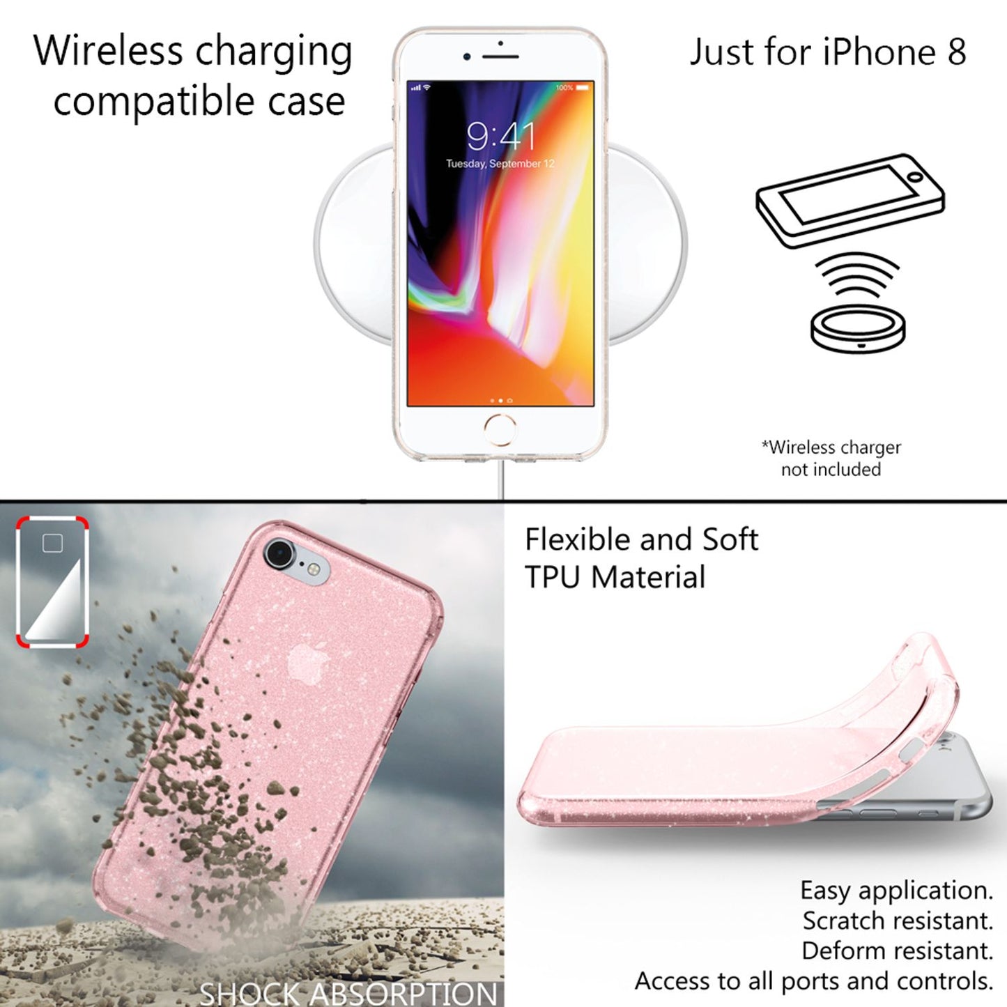 NALIA Phone Case for iPhone SE 2020 / 8 / 7, Glitter Case Cover Protective Bag