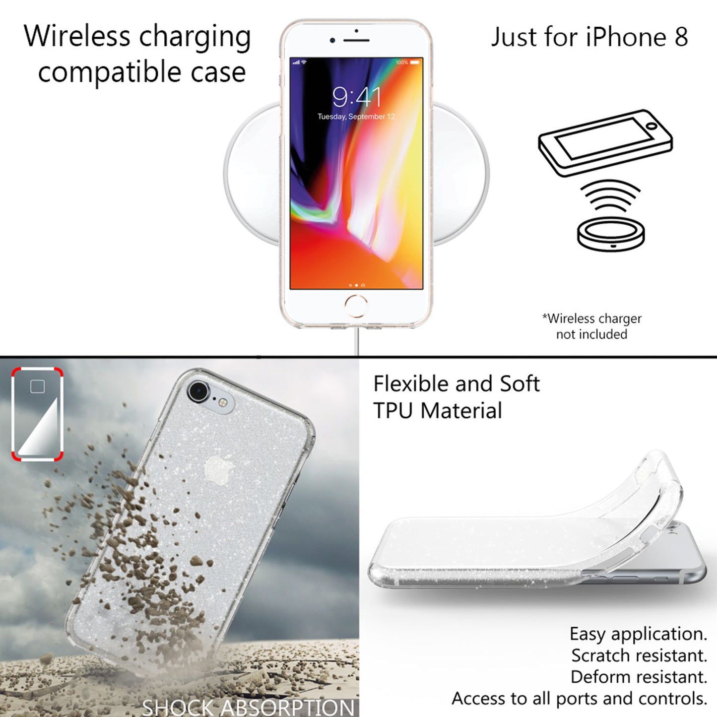 NALIA Phone Case for iPhone SE 2020 / 8 / 7, Glitter Case Cover Protective Bag