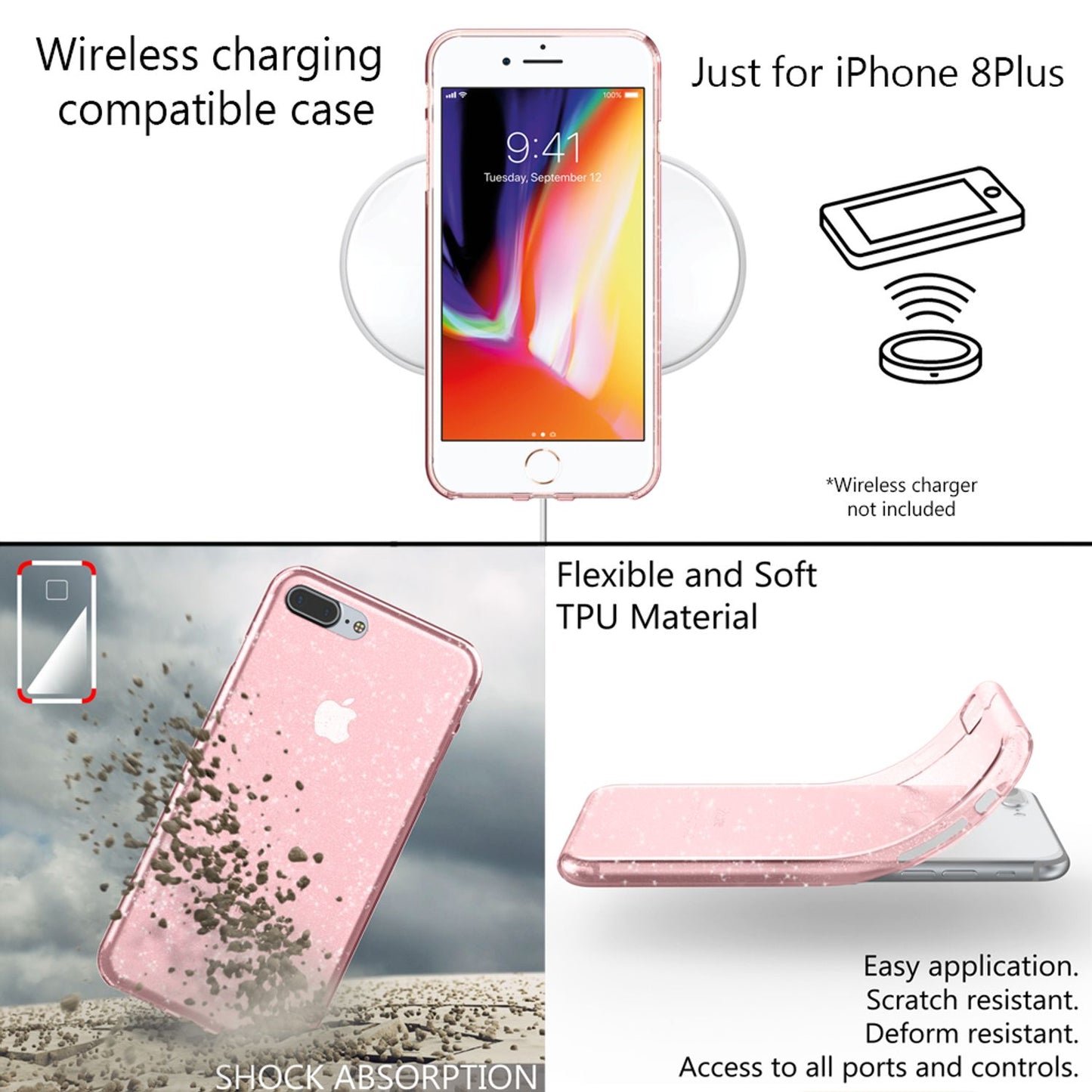 NALIA Handy Hülle für Apple iPhone 8 Plus, Glitzer Back Cover Case Silikon Etui