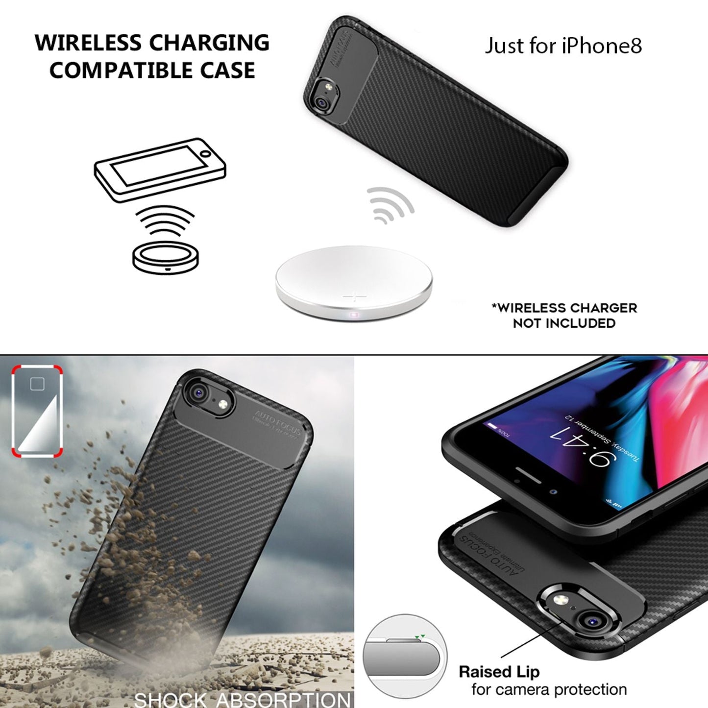 NALIA Handy Hülle für iPhone SE 2022 / SE 2020 / 8 / 7, Carbon Case Silikon Cover Schutz