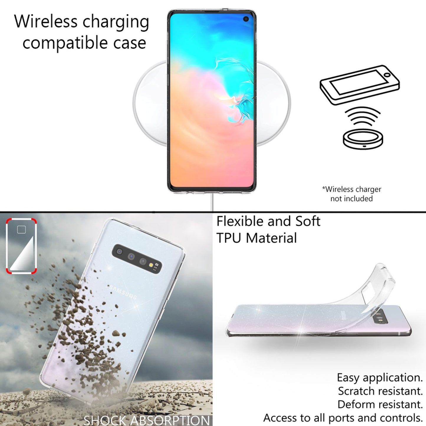 NALIA Glitter Case compatible with Samsung Galaxy S10, Glitter Case Phone Case