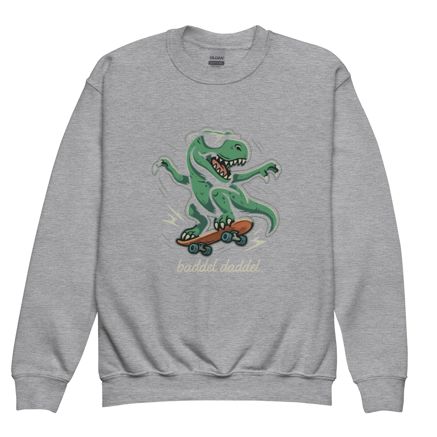 Rundhals-Pullover für Jugendliche – Dino Kollektion im Baddeldaddel Design!